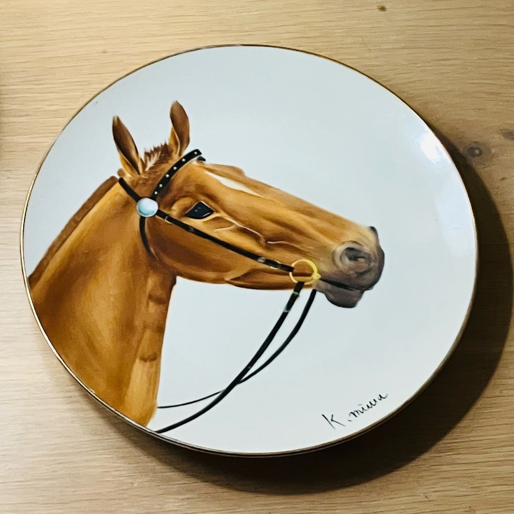 Ucagco Vintage Japan Hand Painted Signed Horse Plate  Equestrian Wall Hanging